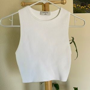 Babaton sculpt knit racer cropped tank white